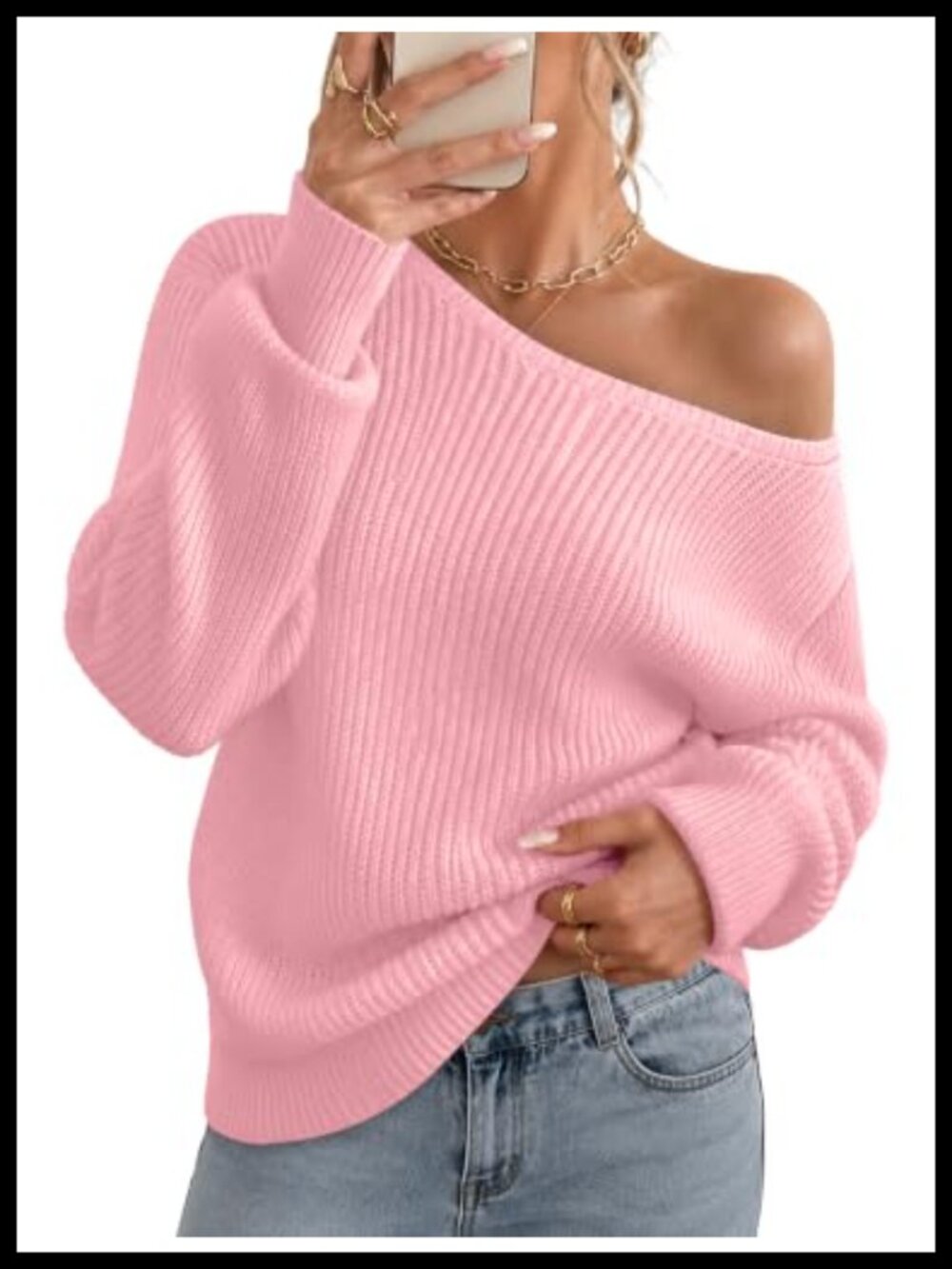 Sipaya Womens Off Shoulder Sweater Long Sleeve Drop Shoulder Knit Pullover